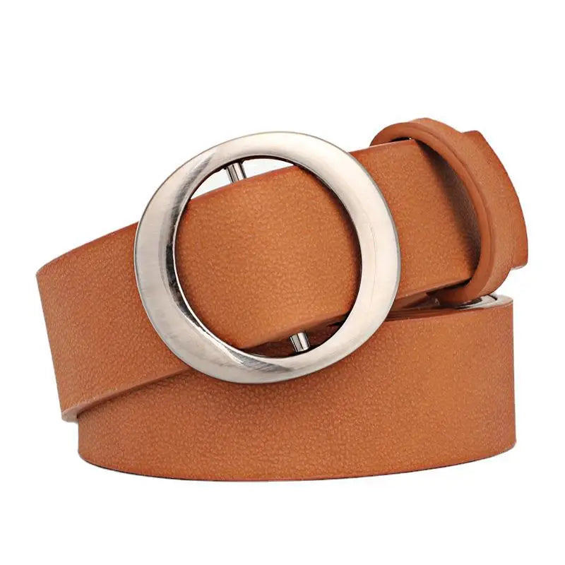 Belt With Round Buckle Vintage Simple Non Porous Ladies PU Leather Belt