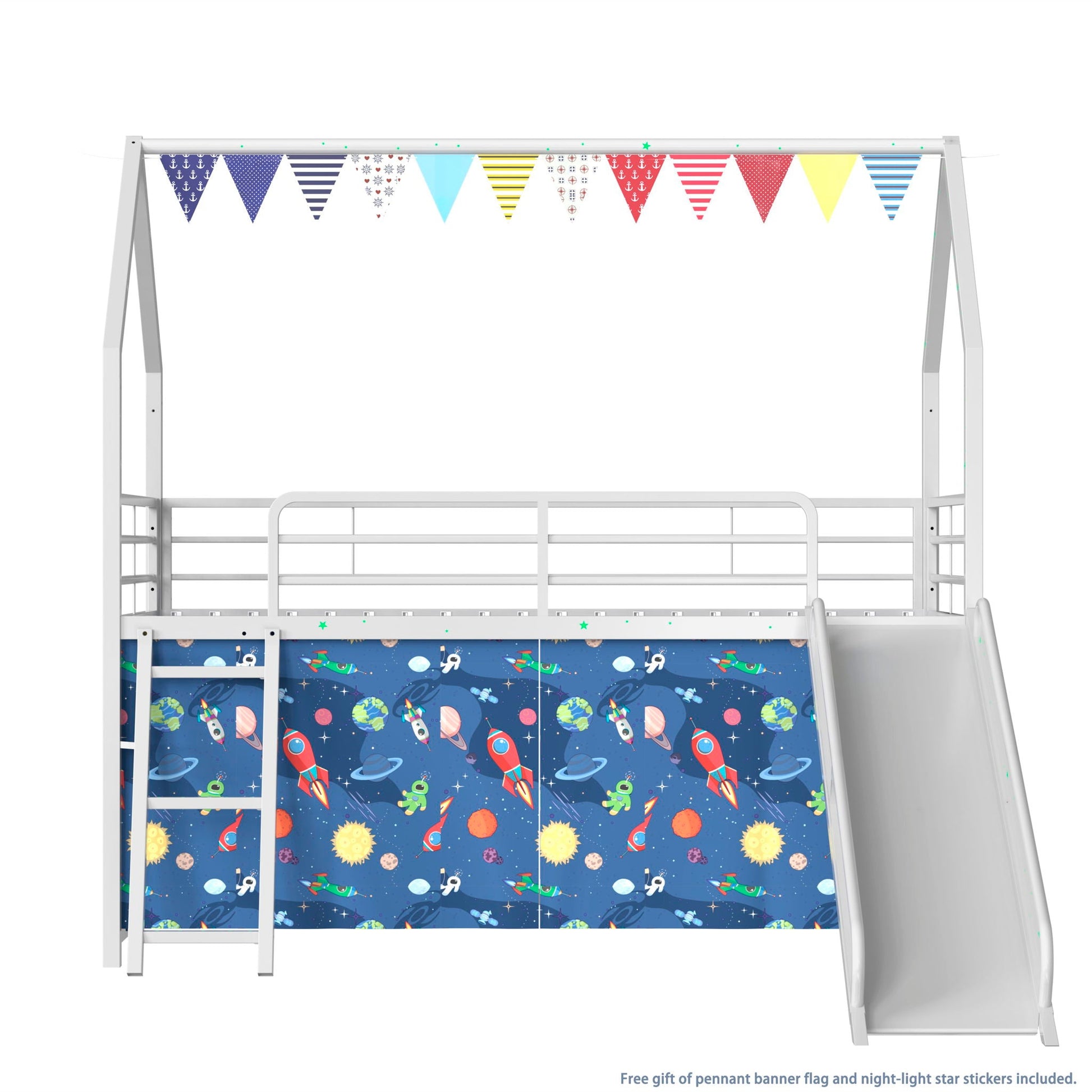 Jack - House Loft Bed With Slide And Curtain Set- HouseOfZazla- {{Product type}}