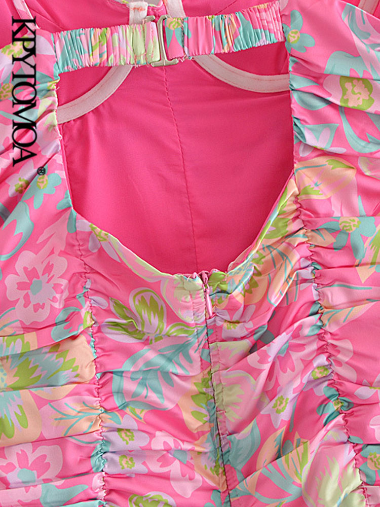 Floral Print Pleated Mini Dress - - dress