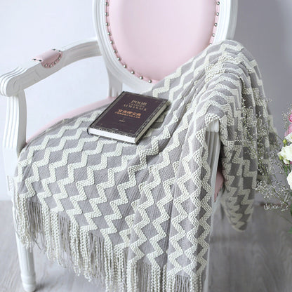 Geometric Knitted Chenille Throw Blanket - - Blankets