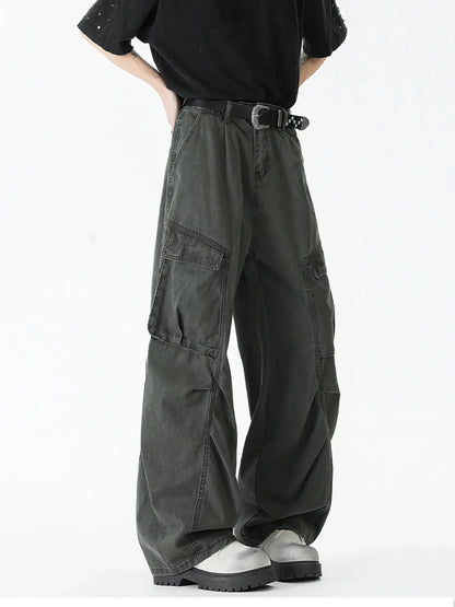 Men's Vintage Washed Cargo Jeans - Military Green -