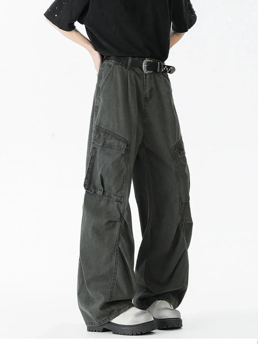 Men's Vintage Washed Cargo Jeans - Military Green -