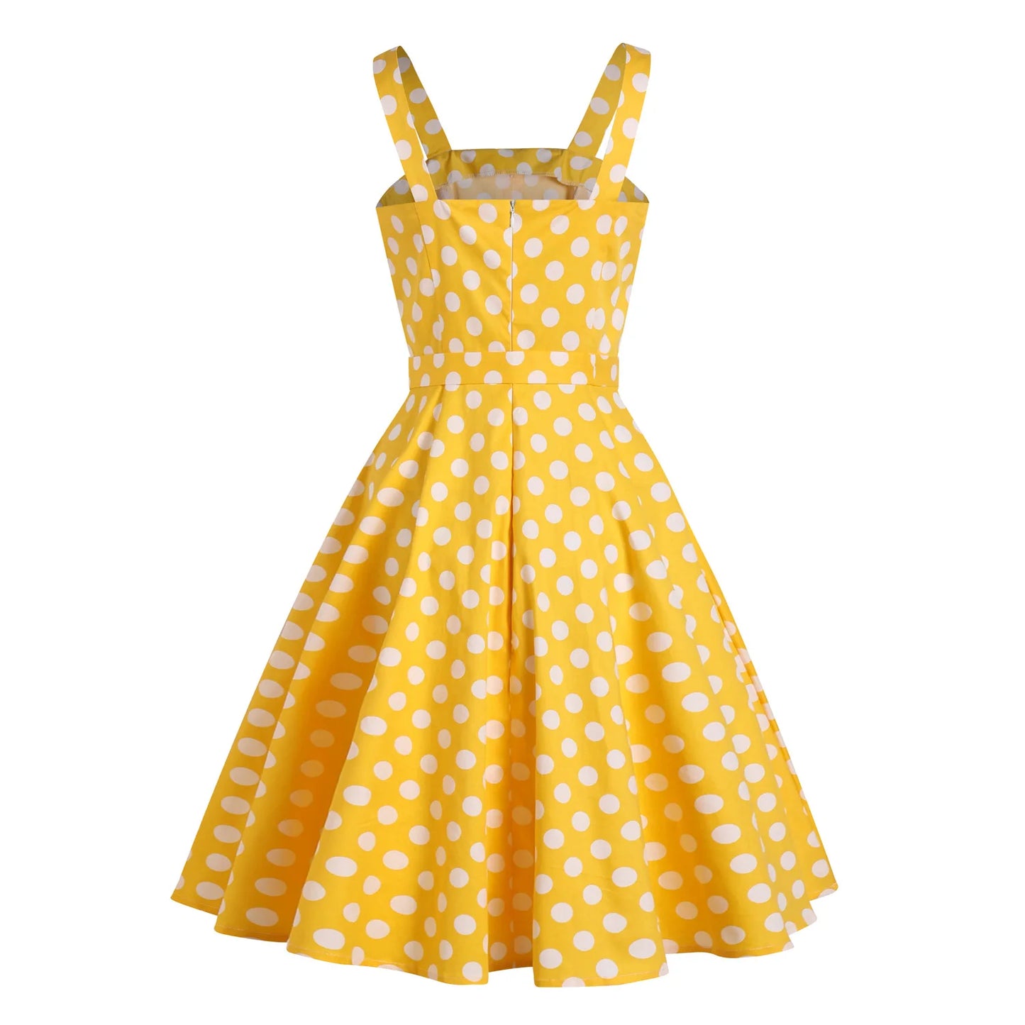 Spaghetti Strap Polka Dot Yellow Summer Dress Vintage Dresses