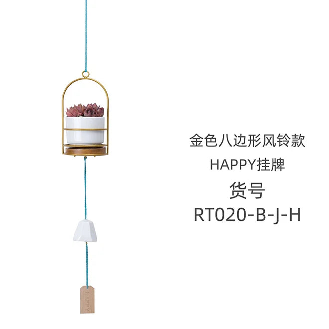 Cute Hanging Planters Ceramic Flower Pot Wind Chimes Plant Holder