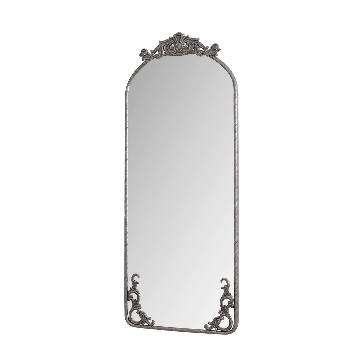 Full Body Arched Mirror With Vintage Carved Applique - - Wall Mirrors