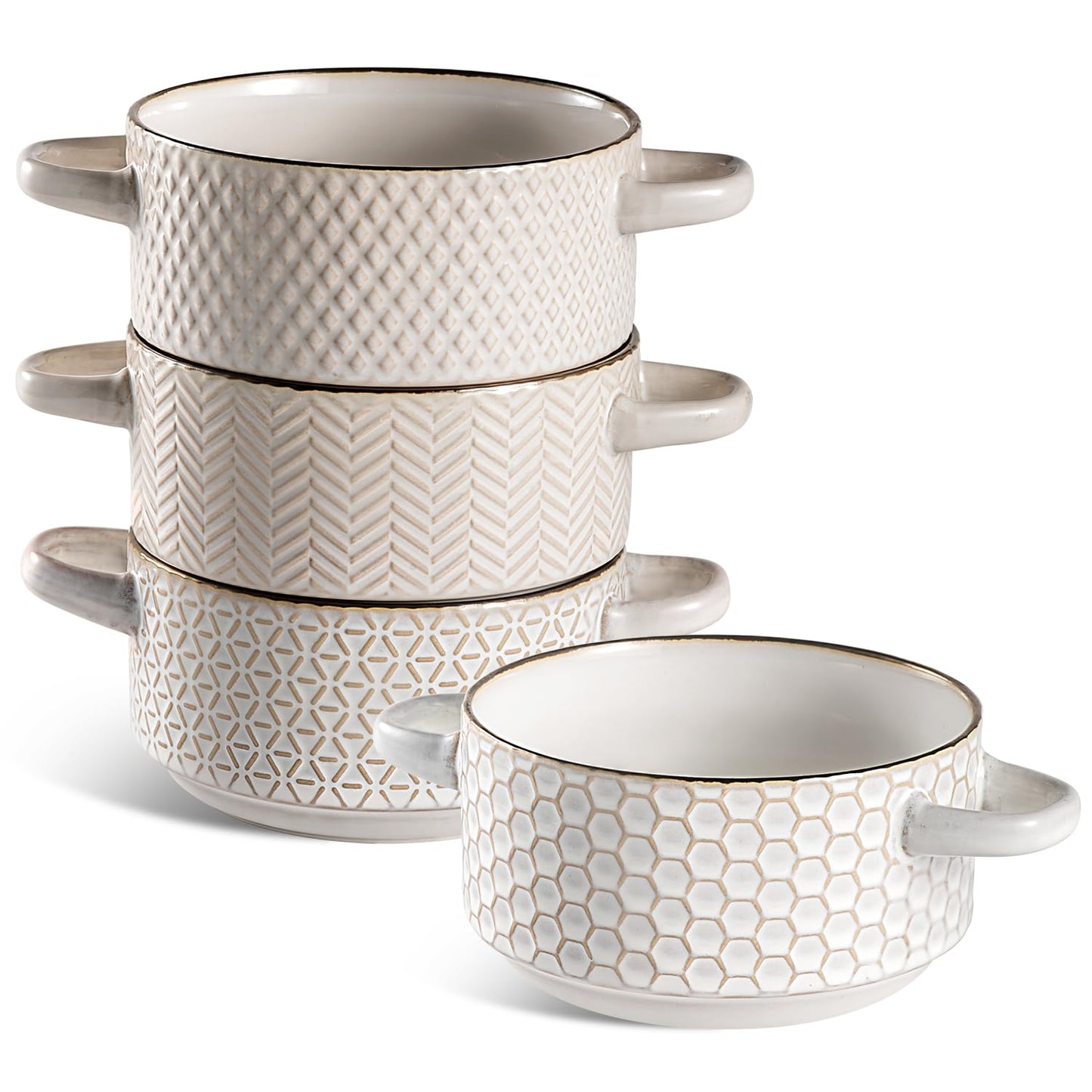 Chic Ceramic Soup Bowl Set - 27 Oz with Handles - n a - bowls