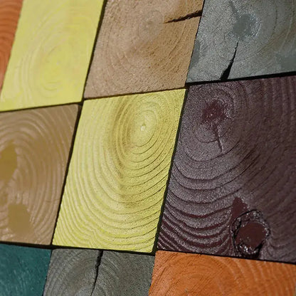 Colorful Square Blocks Wood Panel Interior Wall Mosaic Tile Veneer Pine