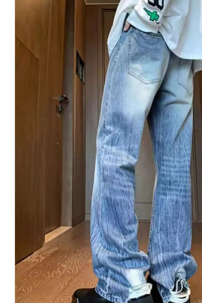 Men's Full Size Vintage Wash Wide Leg Jeans Plus Size - -