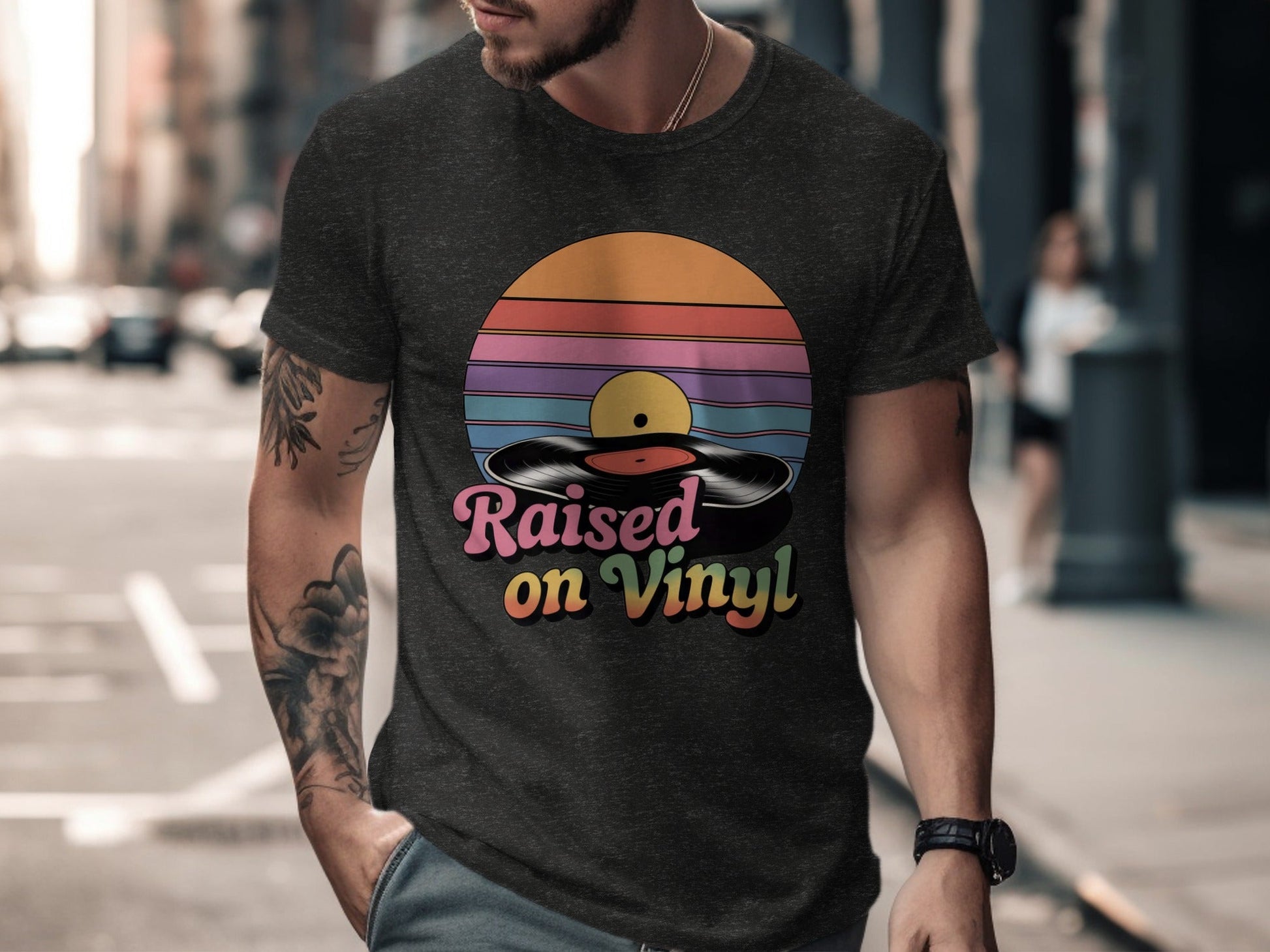 Raised On Vinyl Vintage Retro Style Design Graphic T-Shirt- Cloud 16 Clothing Co.- {{Product type}}