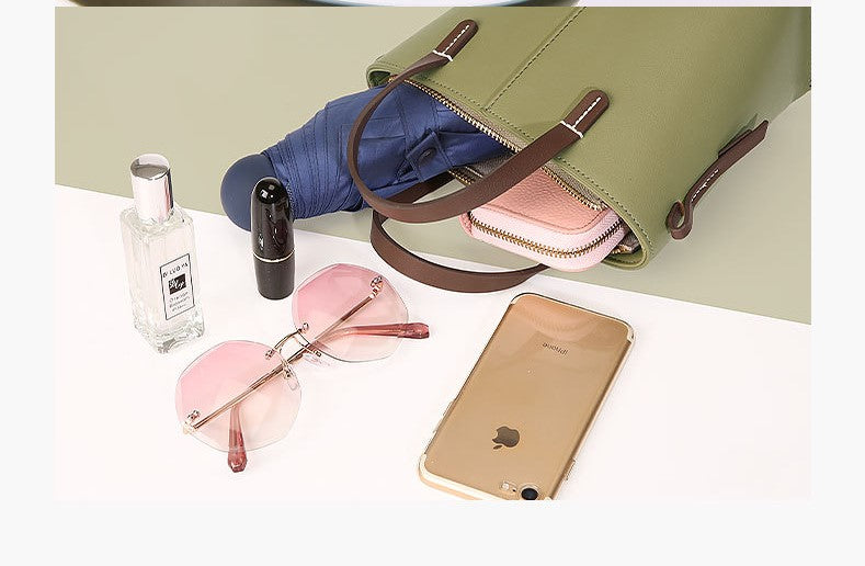 Genuine leather Simple tote bag for women elegant satchel purse antique tone - -