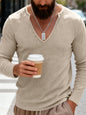 Men's Full Size Casual Ribbed Long Sleeve T-Shirt Plus Size - Apricot -