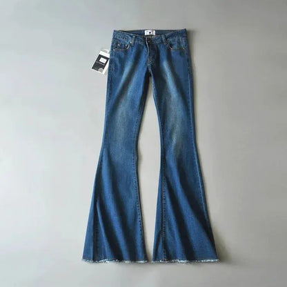 5 Color Mid Waist Flare Pants Women Retro Denim Jeans