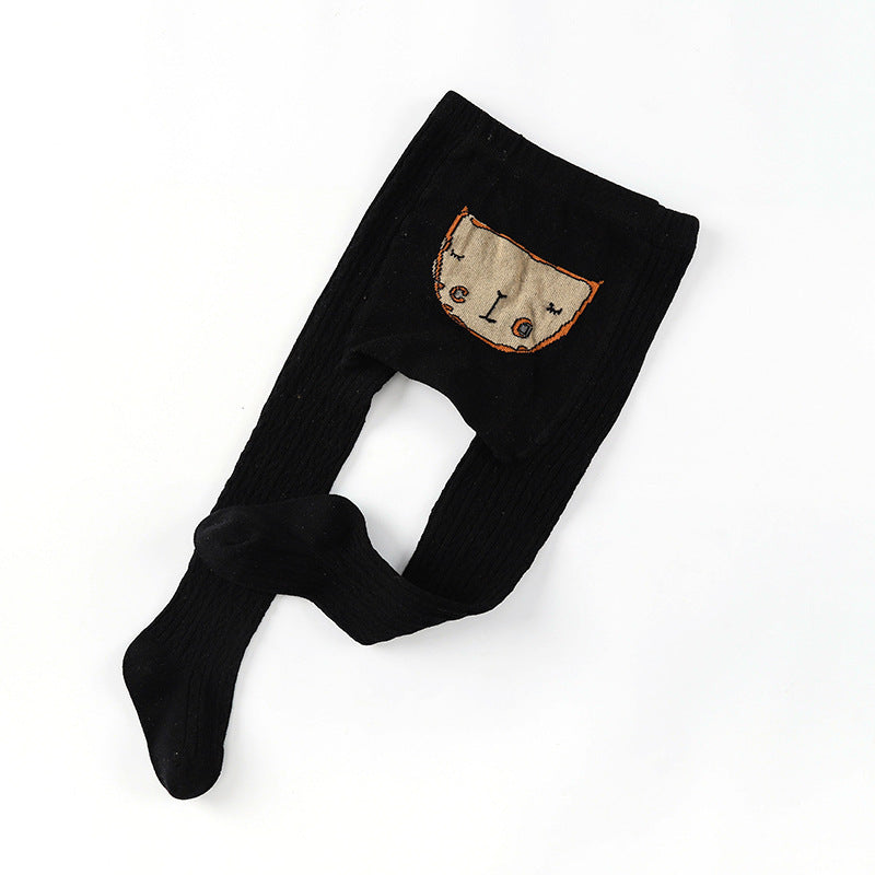 Embroidered Cotton Cartoon Pantyhose for Babies - Black 2to4 - leggings