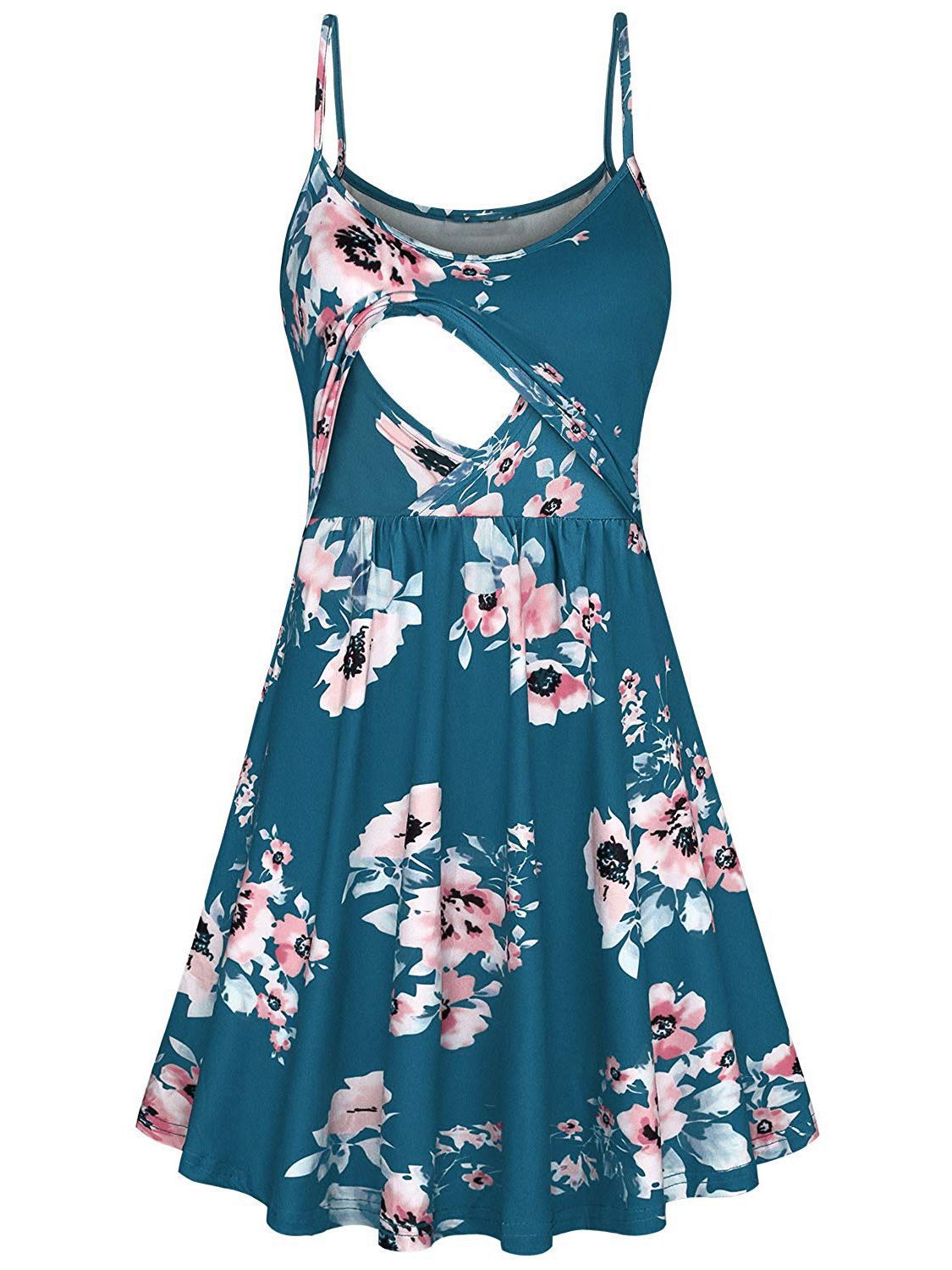 Euro-American Chic Maternity Halter Dress - Blue Green XL - dress
