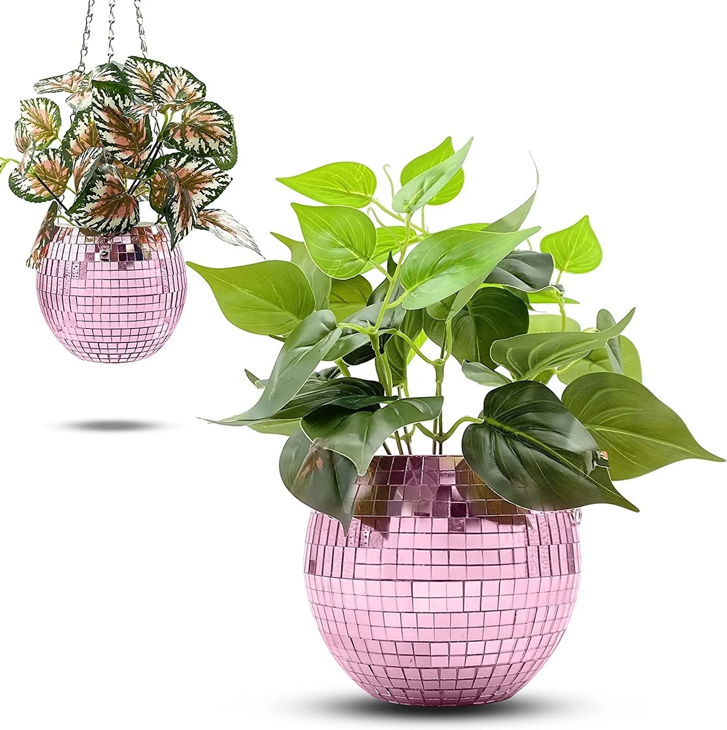 2 Pack 6'' Unique Boho Vase Mirror Disco Ball Planter for Indoor Outdoor