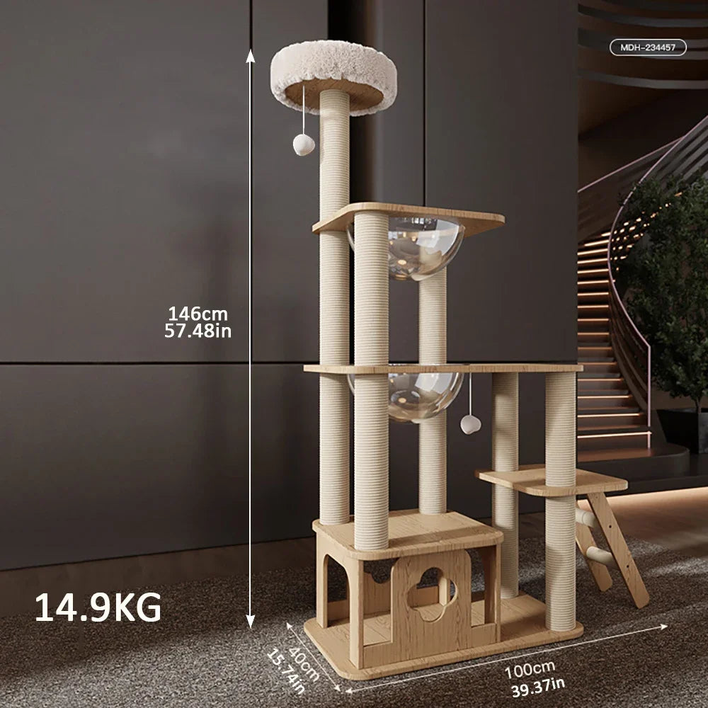 Wood Cat Tree House Cat Tower With Sisal Rope Scratching Posts Climbing Toy