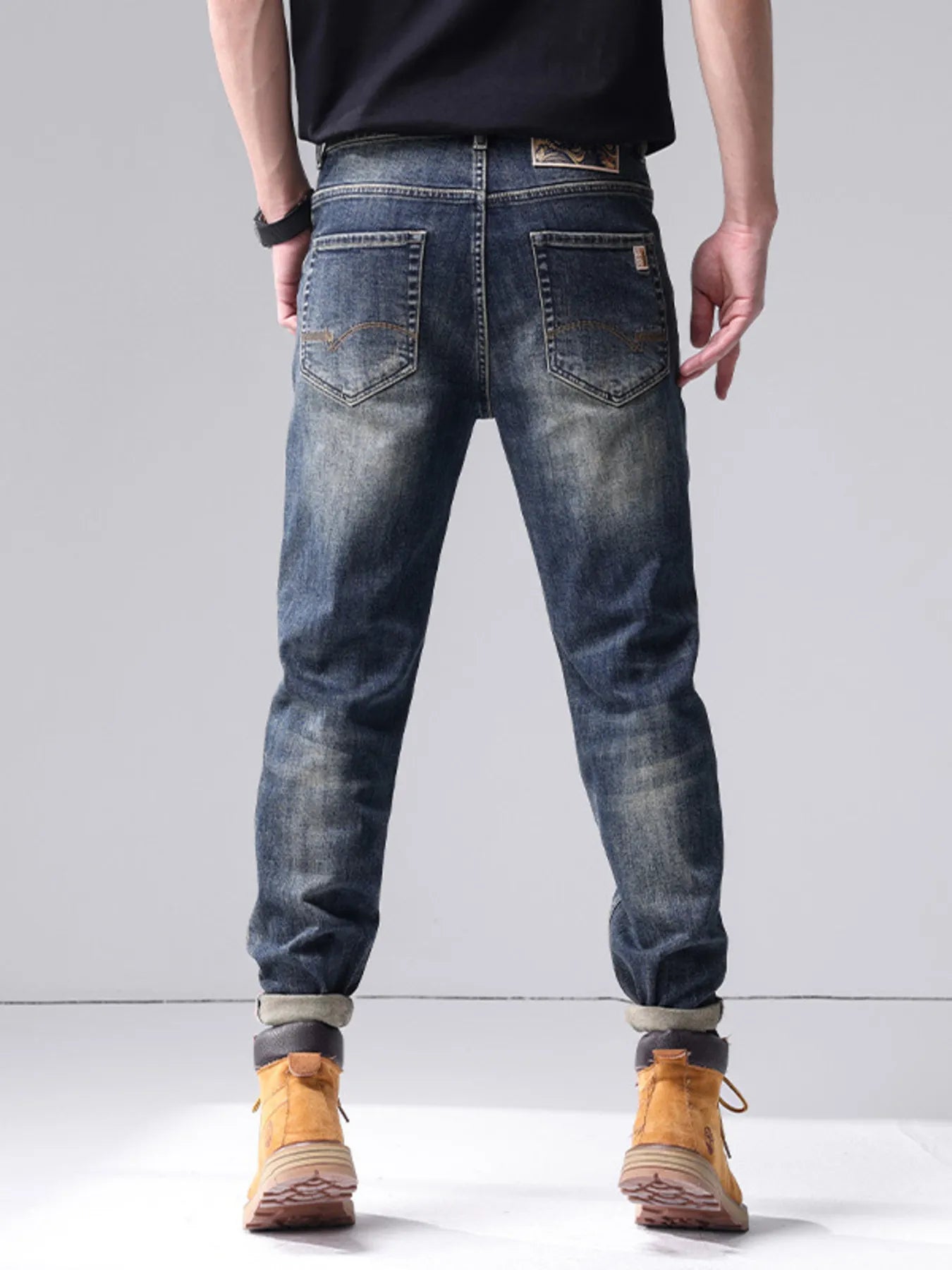 Men's Washed Straight Leg Jeans - -