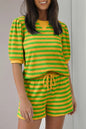 Striped Puff Sleeve Top and Drawstring Shorts Set- Shopimist- {{Product type}}