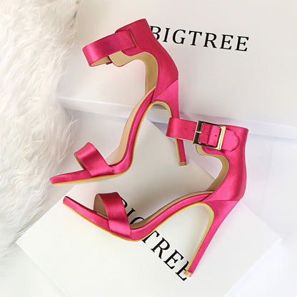Stiletto Heels Satin High Heels Buckle Sandals - - heels