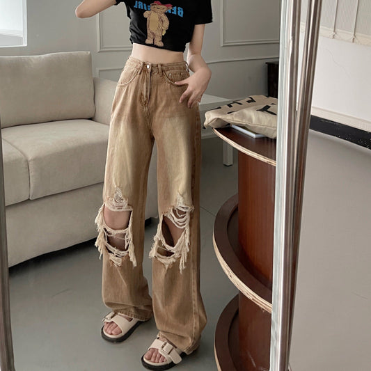 Womens Retro Straight Casual Jeans - - jeans