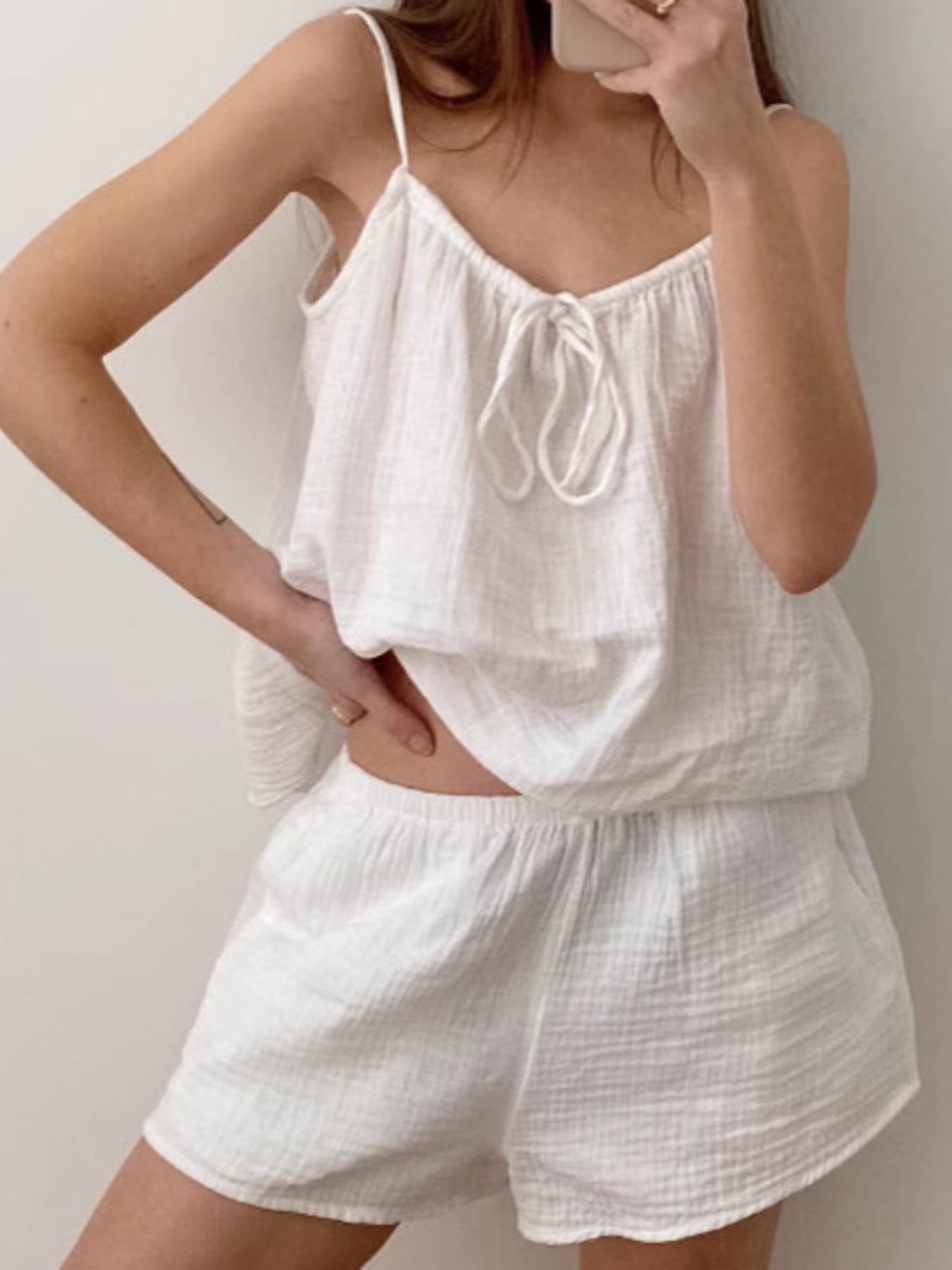 Tie Front Relaxed Fit Cami and Shorts Set- Shopimist- {{Product type}}