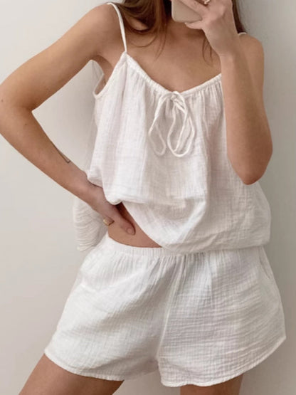 Tie Front Relaxed Fit Cami and Shorts Set- Shopimist- {{Product type}}