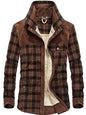 Men's Full Size Plaid Fleece Lined Snap Down Jacket Plus Size - Red Coffee Fine -
