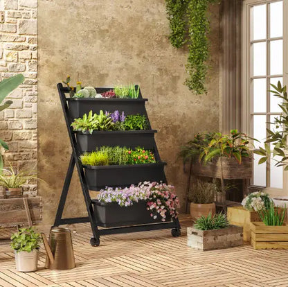 4 Tier Vertical Wheeled Garden Bed - - planter