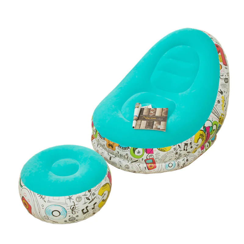 Thick Inflatable Lazy Chair with Footstool - - chair