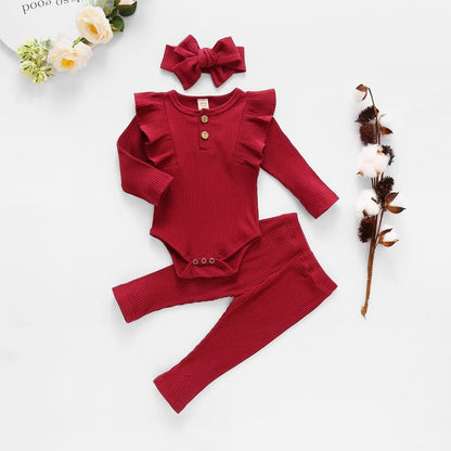 Babies Knit Long Sleeve Romper and Pants light red 18-24 Months