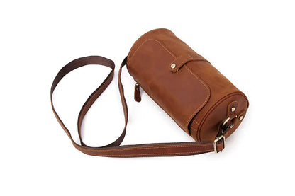 Retro Genuine Leather Round Barrel Messenger Bag Kia Day Design