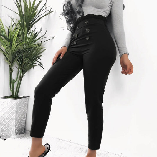 Slim-Fit Casual Pants with Lace Button Design - Kia Day Design