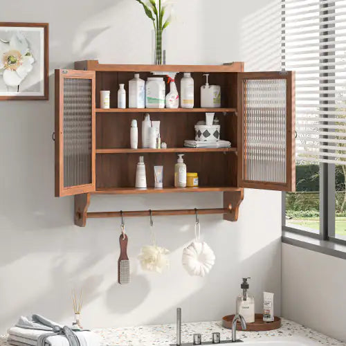 Glass Three Tier Double Door Wall Cabinet with Towel Rail - Kia Day Design