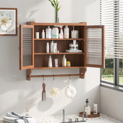 Glass Three Tier Double Door Wall Cabinet with Towel Rail - Kia Day Design