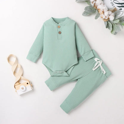 Babies Knit Long Sleeve Romper and Pants Light Green 12-18 Months