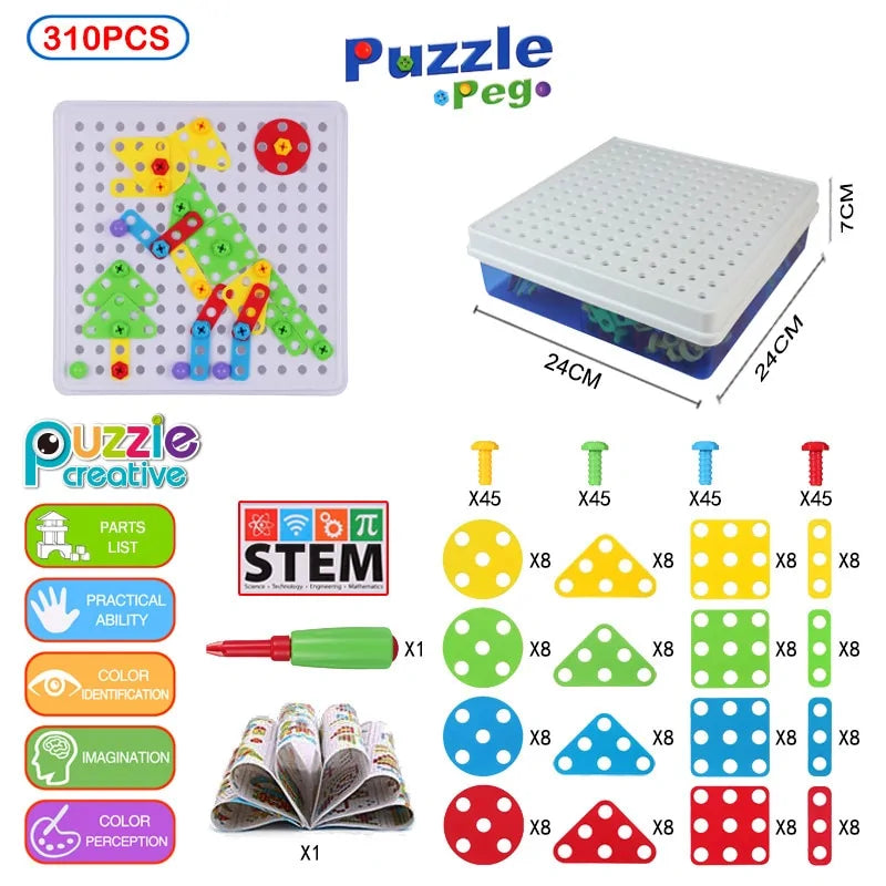 3D Mosaic Puzzle Building Bricks with Drilling Screw Toys for Children