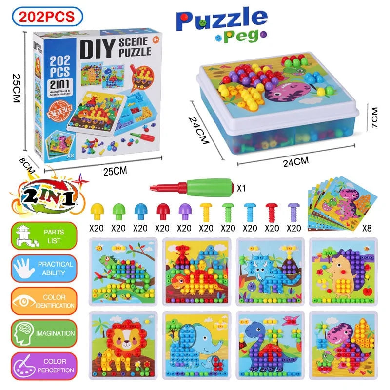 3D Mosaic Puzzle Building Set with Tools - 202PCS With Box 202 Pieces - toy
