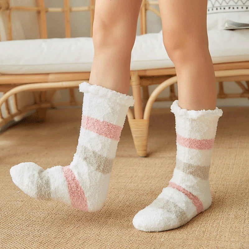 Fuzzy Cotton Socks Soft Warm Fleece Knit Non Slip Thick Winter Socks