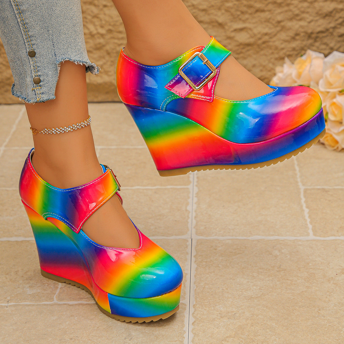 Colorful Round Toe Wedge Mary Jane Loafers- Shopimist- {{Product type}}