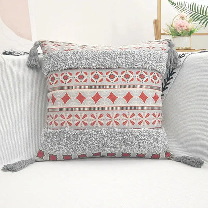 Colorful Tassel Tufted Throw Pillow Cover Geometric Pattern Pillowcase