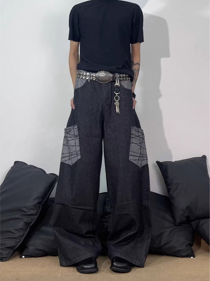 Men's Full Size Wide Leg Cargo Jeans Plus Size - Black -