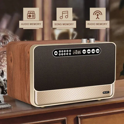 Wood Radio With Built-In 30W Speakers With Dual Speakers and Bass Support