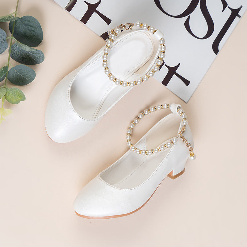 Girls High-Heeled Leather Wedding Dress Shoes - - shoes