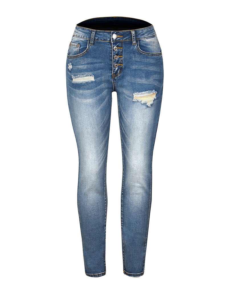 Pencil Pants Ladies Denim Trousers Ripped Jeans for Women