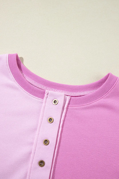 Color Block Half Button Long Sleeve Sweatshirt - -