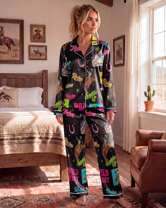 Baha Ranch The Last Round Up Satin Pajama Set - - Pajama Sets