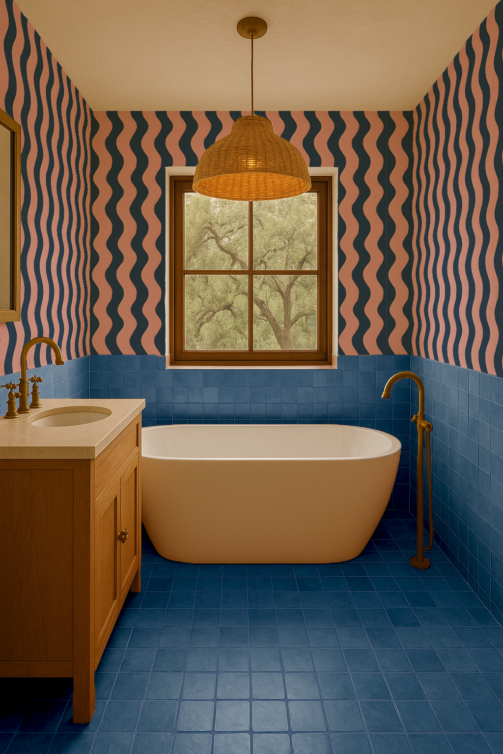 Ziggy Stripe Wallpaper, blue and pink- Samantha Santana Creative- {{Product type}}