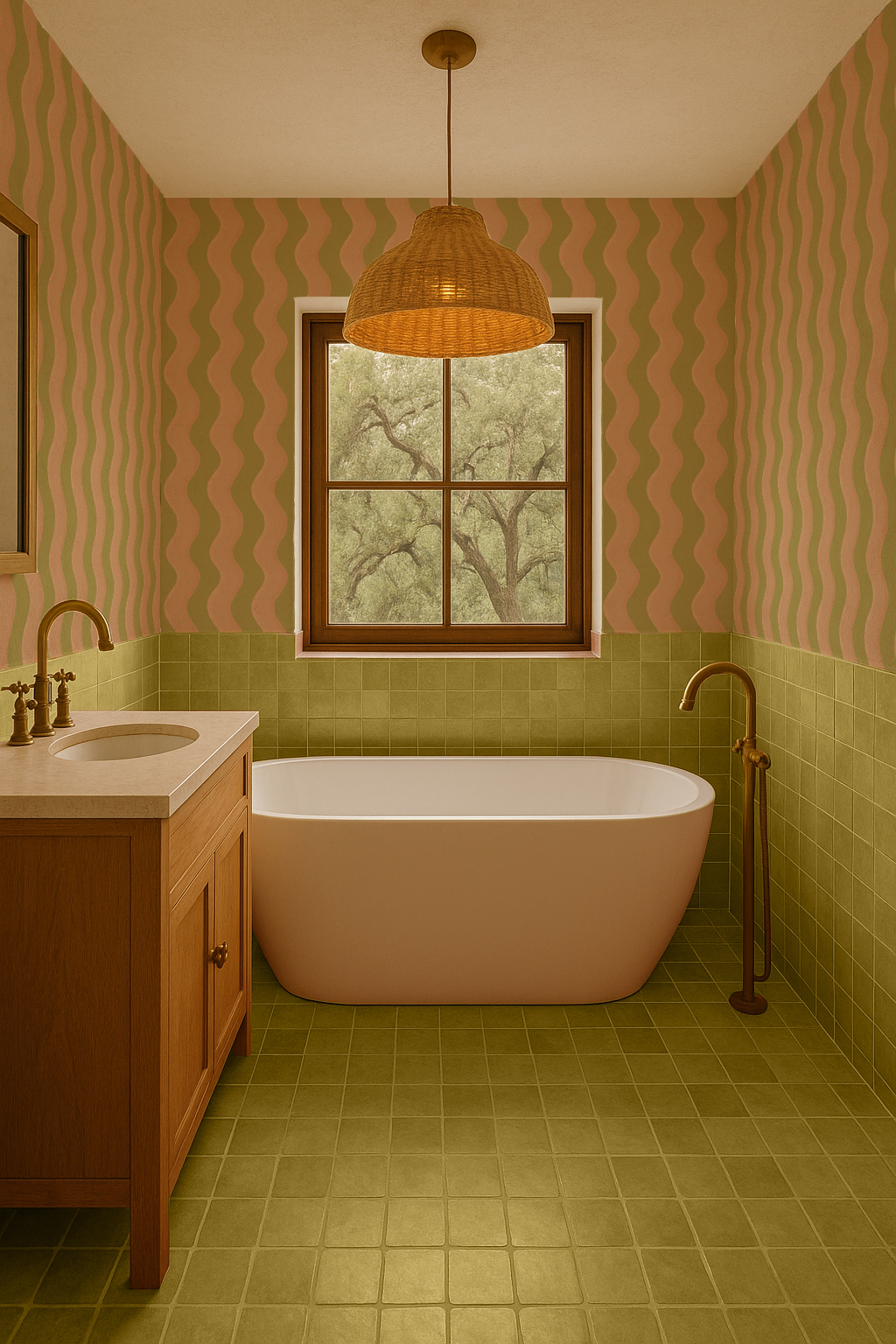 Ziggy Stripe Wallpaper, chartreuse and peach- Samantha Santana Creative- {{Product type}}