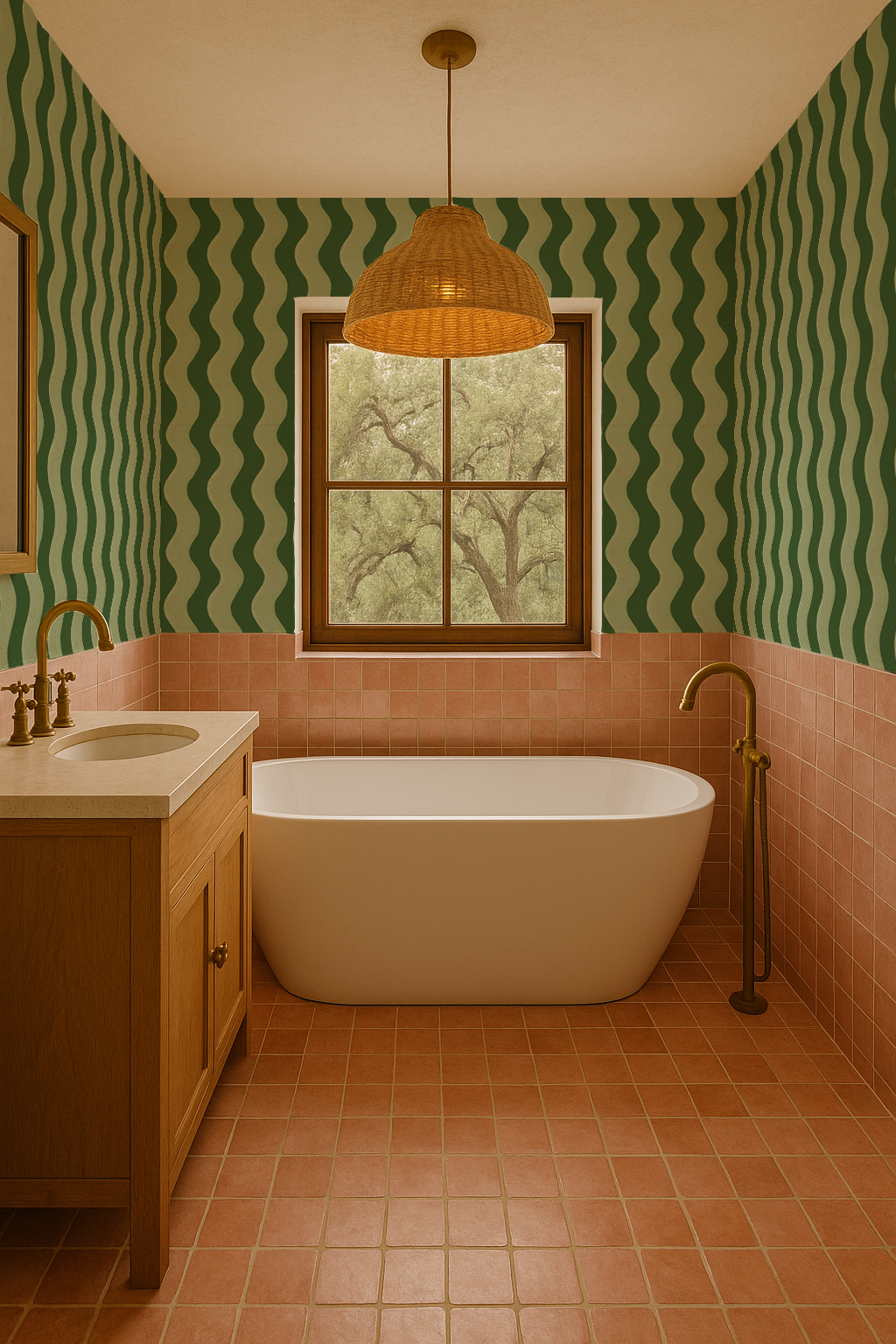 Ziggy Stripe Wallpaper, green and sage- Samantha Santana Creative- {{Product type}}