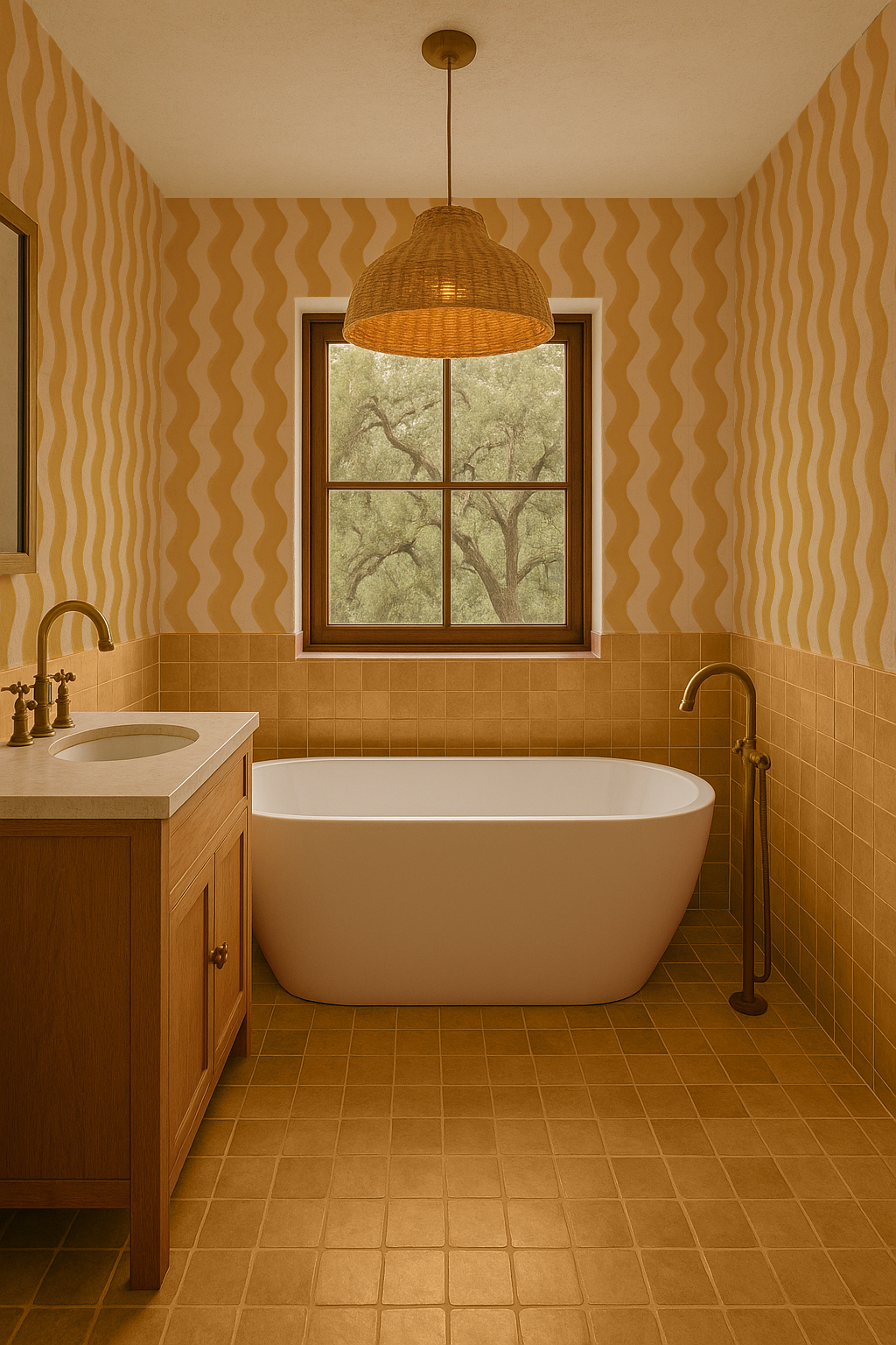 Ziggy Stripe Wallpaper, light apricot and mustard- Samantha Santana Creative- {{Product type}}